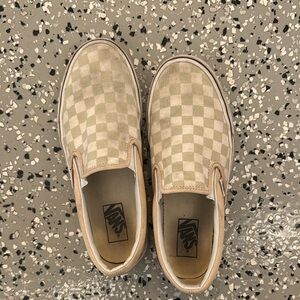 Vans Beige Checkered Slip-Ons